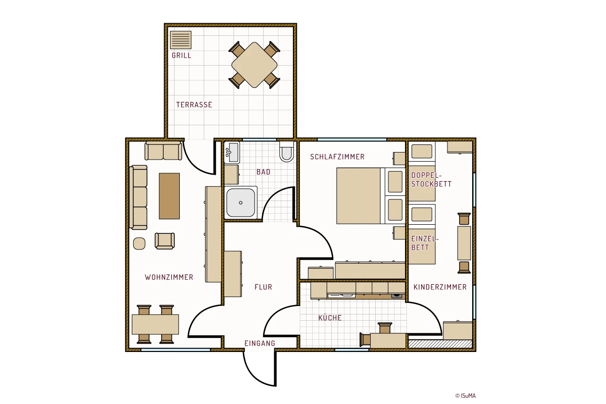 Grundriss der großen Ferienwohnung